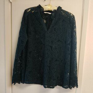 Women's Soft Surroundings Black Crochet Lace Blouse with Cami Size medium